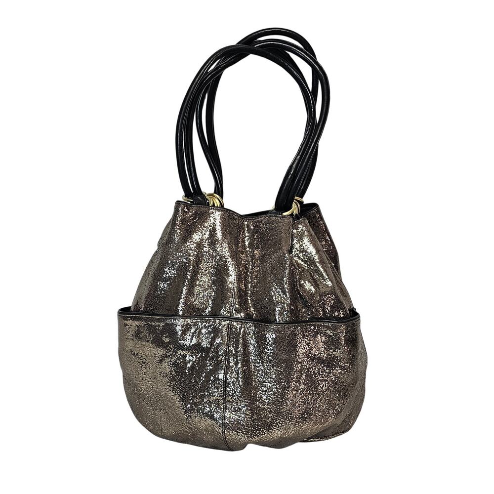 Kooba "Cassandra" Womens Y2K Bronze/Metallic Leather Bucket Bag